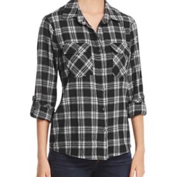 Billy T Lace Up Back Plaid Button Up Top - Picture 2 of 8